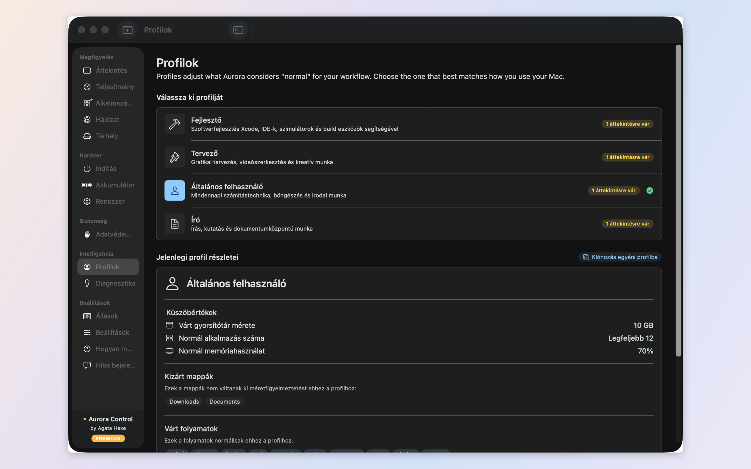 Profiles — Developer, Designer, Writer, General and custom presets that redefine what 'normal' means for your Mac