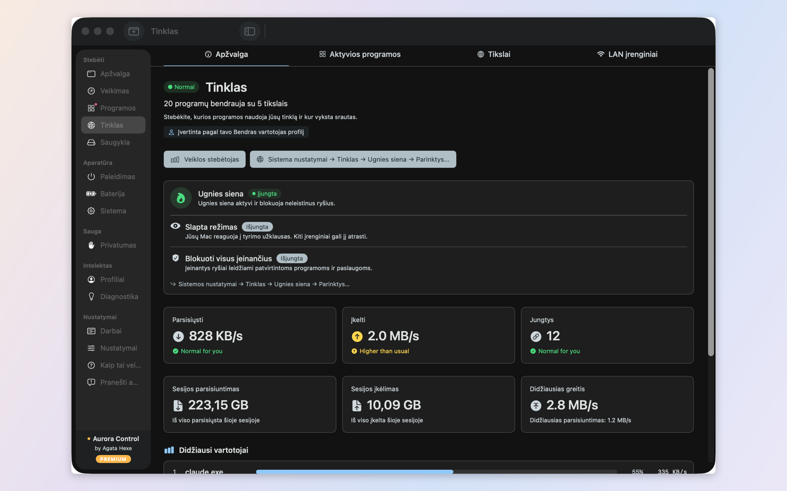 Network monitor — per-app traffic, destinations, LAN devices, and a built-in outbound firewall