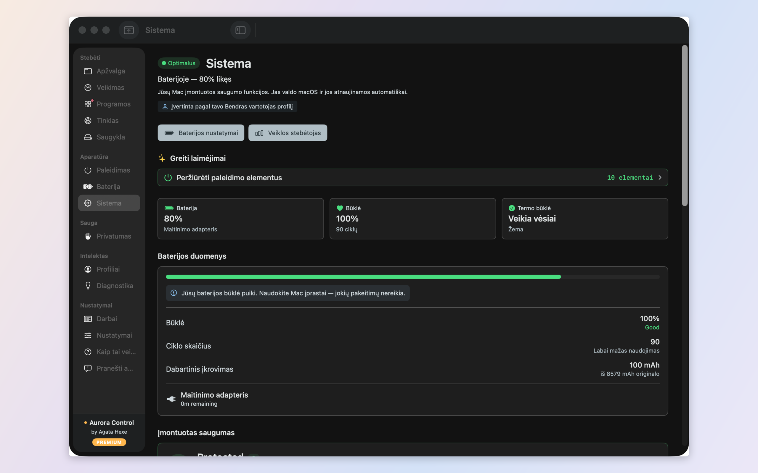 System and security — FileVault, XProtect, SIP and Secure Enclave status alongside hardware health