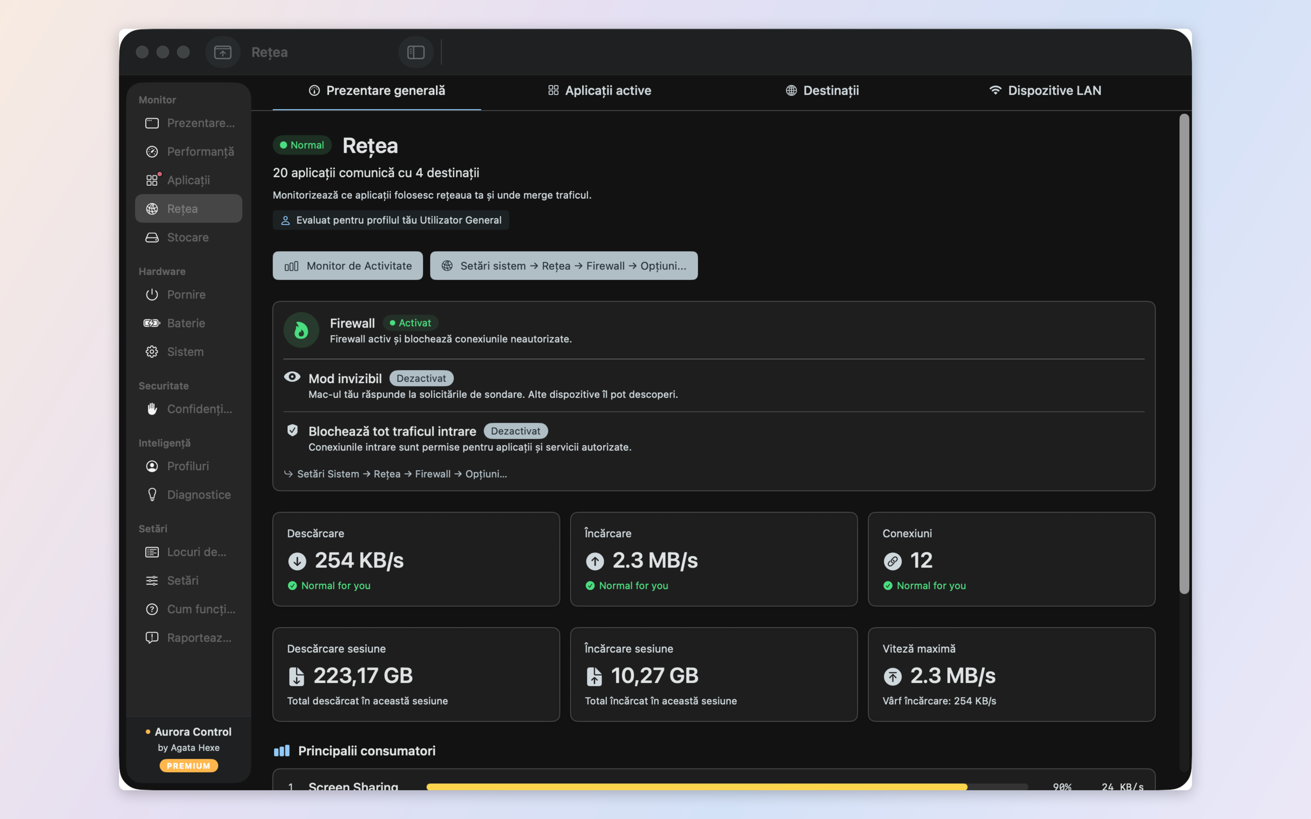 Network monitor — per-app traffic, destinations, LAN devices, and a built-in outbound firewall