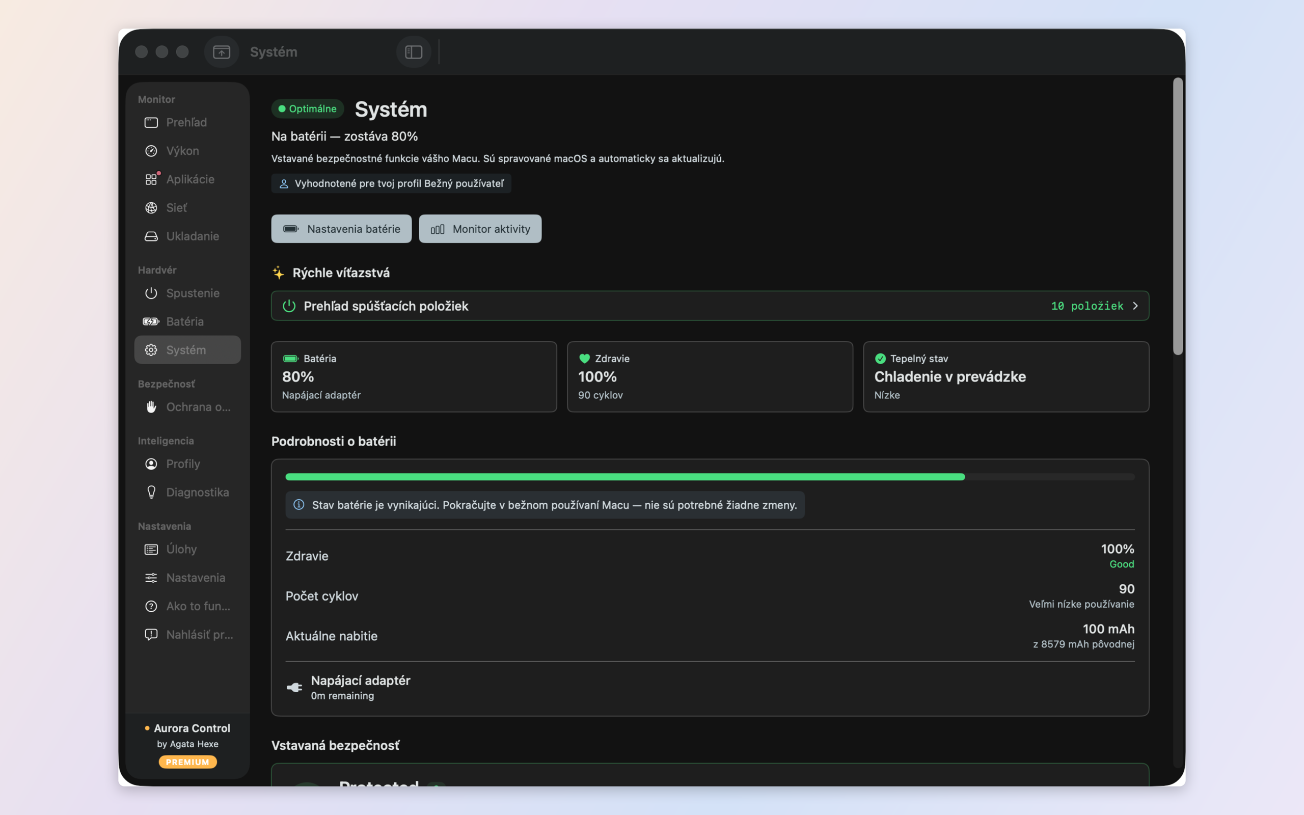 System and security — FileVault, XProtect, SIP and Secure Enclave status alongside hardware health